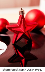 Christmas Music With Festive Party Decorations On Record Player