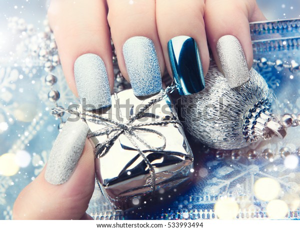 Christmas Nail Art Manicure Idea Winter Stock Photo 533993494 ...