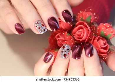 Christmas Nail Art Manicure. Winter Holiday Style Bright