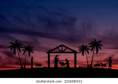 Christmas Nativity Scene in the desert landscape at evening - Powered by Shutterstock