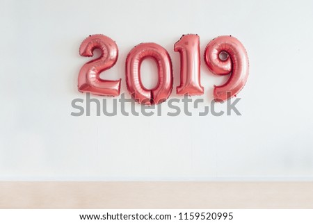 Christmas New Year 2019 numbers balloons. Celebration, holiday.