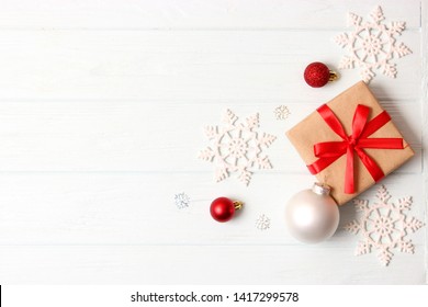 Christmas Or New Year Accessories On Color Background Top View. Holidays, Gifts, Background, Place For Text. Flatlay