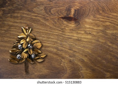 Christmas new year  background decorating  with trees in wooden table empty for display or advertise