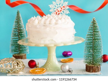 Christmas And New Year Cake With A Snowflake