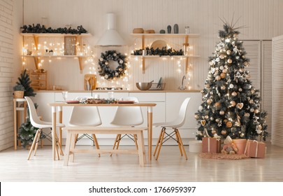 Christmas and New Year decorate the interior of the kitchen - Powered by Shutterstock