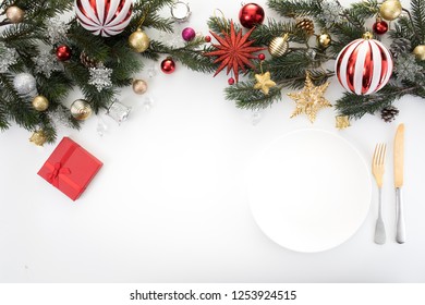 Christmas Background Fir Branches Red Balls Stock Vector (Royalty Free ...