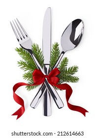 Christmas and new year silverware for celebration as invitation design background
