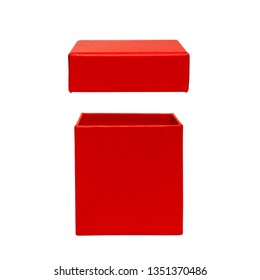 Christmas And New Year's Day. Open Red Gift Box Isolated. Happy Birthday Concept. Front View.