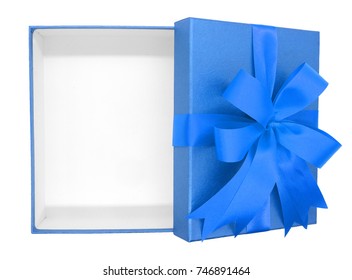 Christmas, New Year's Day ,Open Blue Gift Box Top View White Background 