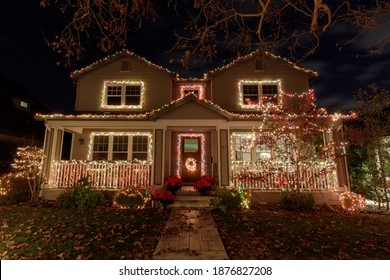 Christmas night lights decorating house in California