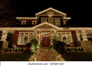 Christmas night lights decorating house in California