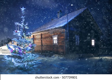 Cabin Christmaslights Stock Photos Images Photography