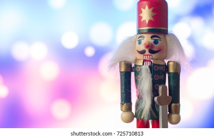 Christmas nutcracker toy soldier traditional figurine with bokeh background