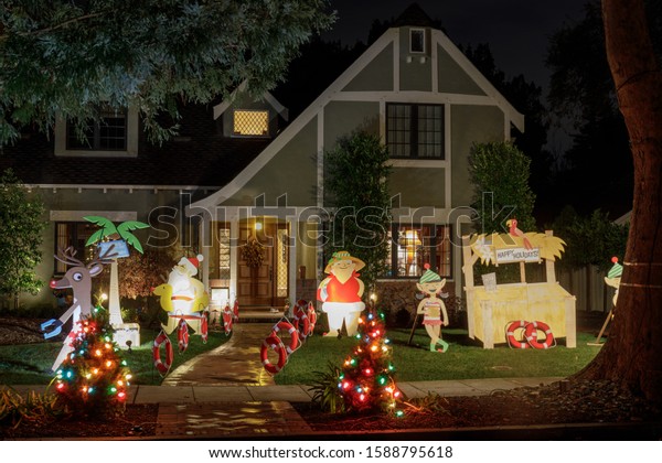 1 424 Front Yard Christmas Decoration Images Stock Photos Vectors   Christmas On House Tree Lane 600w 1588795618 