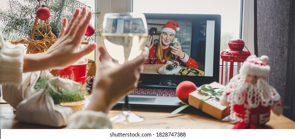 Christmas Online Holiday Remote Celebration X Mas New Year In Lockdown Coronavirus Quarantine Covid 19 New Normal, Social Distance, Remote Communication, Stay Home Vocation, Christmas Party Online