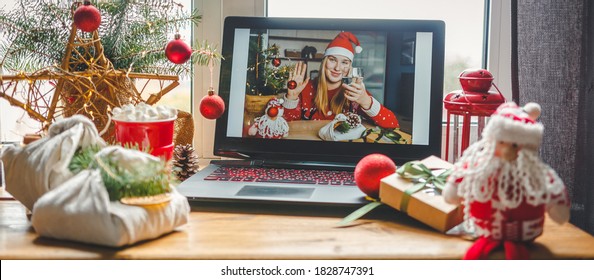 Christmas Online Holiday Remote Celebration X Mas New Year In Lockdown Coronavirus Quarantine Covid 19 New Normal, Social Distance, Remote Communication, Stay Home Vocation, Christmas Party Online