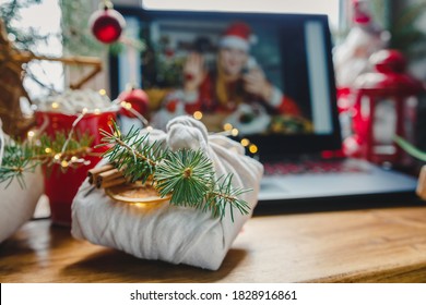 Christmas Online Holiday Remote Celebration X Mas New Year In Lockdown Coronavirus Quarantine Covid 19 New Normal, Social Distance, Remote Communication, Stay Home Vocation, Selective Focus