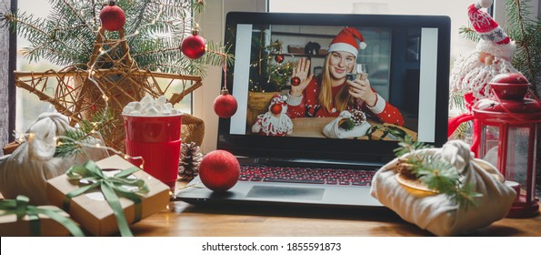 Christmas Online Holiday Remote Celebration X Mas New Year In Lockdown Coronavirus Quarantine Covid 19 New Normal, Social Distance, Remote Communication, Stay Home Vocation, Christmas Party Online