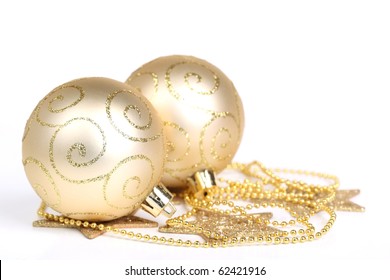 Christmas Ornament With Gold Bauble,Isolated On White.