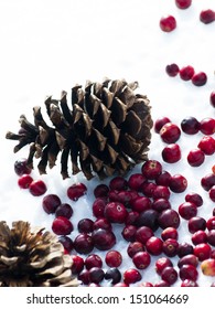 Christmas Ornament In The Snow With  Cranberries.