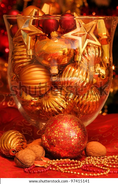 Christmas Ornaments Glass Vase Table Decoration Stock Photo Edit