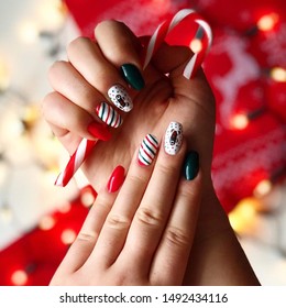 Christmas Painted Nails With Decorations