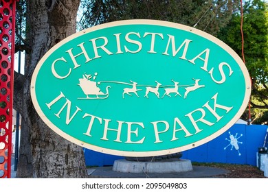 Christmas In The Park Sign At The Entrance To A Winter Event At Plaza De Cesar Chavez - San Jose, California, USA - December, 2021