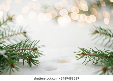 Christmas picture background with fir branches snow and fairy lights. Copy space. - stock photo
Atmospheric image background with fir branches snow and fairy lights in different depths of field. - Powered by Shutterstock