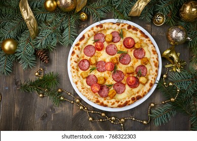 Christmas Pizza On The Wood Board