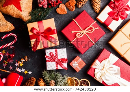Christmas presents on dark background