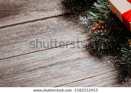 Christmas Presents Set On Rustic Wooden Surface