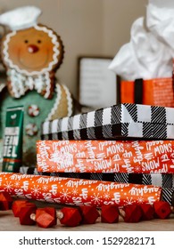 Christmas Presents Wrapped And Displayed For A Holiday Gift Guide. 