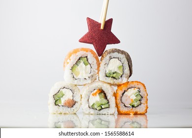 
Christmas Pyramid With Sushi And Star