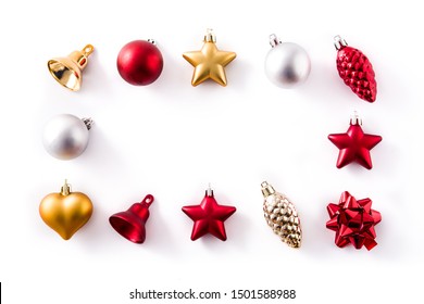 Christmas red,silver and golden decorations pattern isolated on white background. Copy space - Powered by Shutterstock