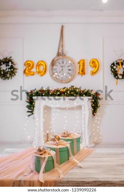 Christmas Room Decorated White Fireplace Gifts Stock Photo Edit