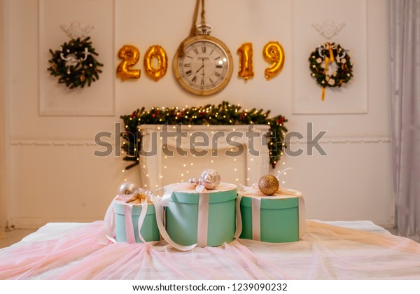 Christmas Room Decorated White Fireplace Gifts Stock Photo Edit