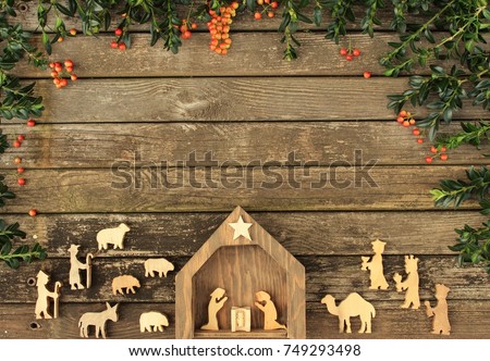 christmas rustic background with nativity
