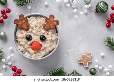 Christmas Santa Deer Oatmeal Porridge For Kids Breakfast