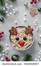 Christmas Santa Deer Oatmeal Porridge For Kids Breakfast