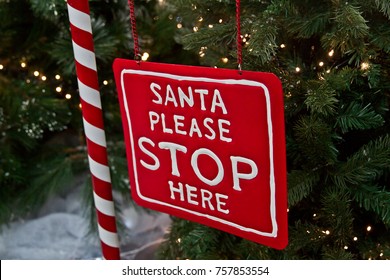 Christmas. Santa Please Stop Here Text