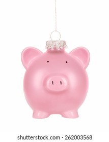 Christmas Savings - Piggy Bank Christmas Ornament On White Background