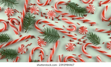 Christmas season day table close up with various candy canes and holiday sweets arranged on white background. New year decoration with various gold sprinkles. - Powered by Shutterstock