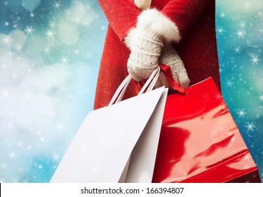 Christmas Shopping, Woman Hands Close Up