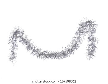 Christmas Silver Tinsel. Isolated On A White Background.