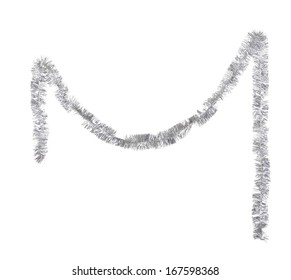 Christmas Silver Tinsel. Isolated On A White Background.