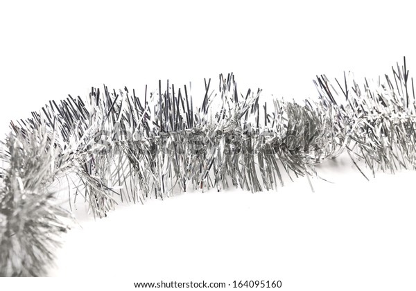 Christmas Silver Tinsel Isolated On White Stock Photo 164095160 ...