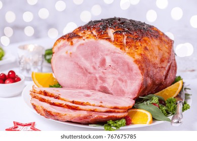 Christmas Smoked Roasted Glazed Holiday Pork Ham