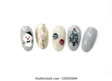 Christmas Snow Man Nail Art Design