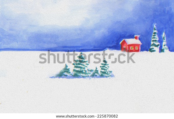 Christmas Snow Scene Painting Cozy Cottage Stock Photo Edit Now