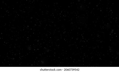Christmas snowstorm night with snowflakes falling down. White particles transparent snow on black background. Snowfall winter scene slow motion in 4k UHD